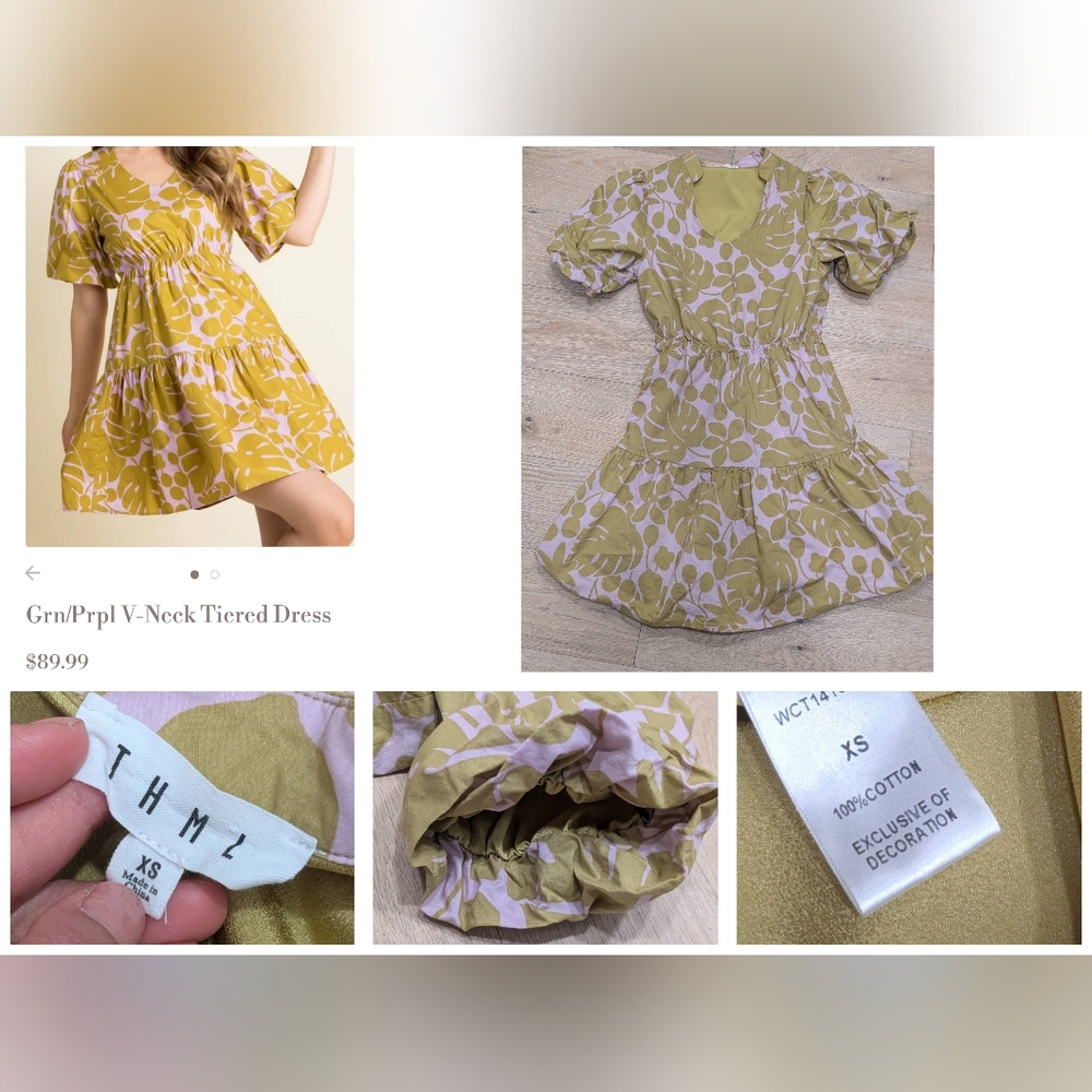 THML Womens XS Mustard and Lavender Patterned Dress